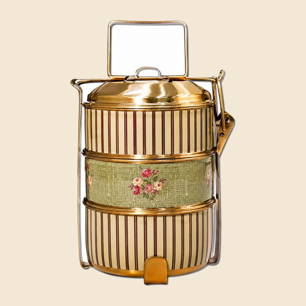 KI-HTW-57 STEEL ENAMAL PRINTED 3 TIER TIFFIN 12X12X31.2 CM