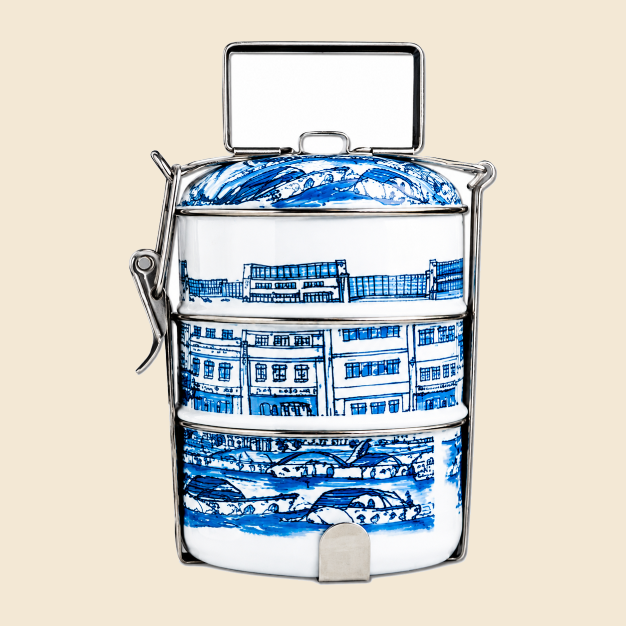 STEEL ENEMAL PRINTED 3 TIER TIFFIN 12X12X31.2 CM