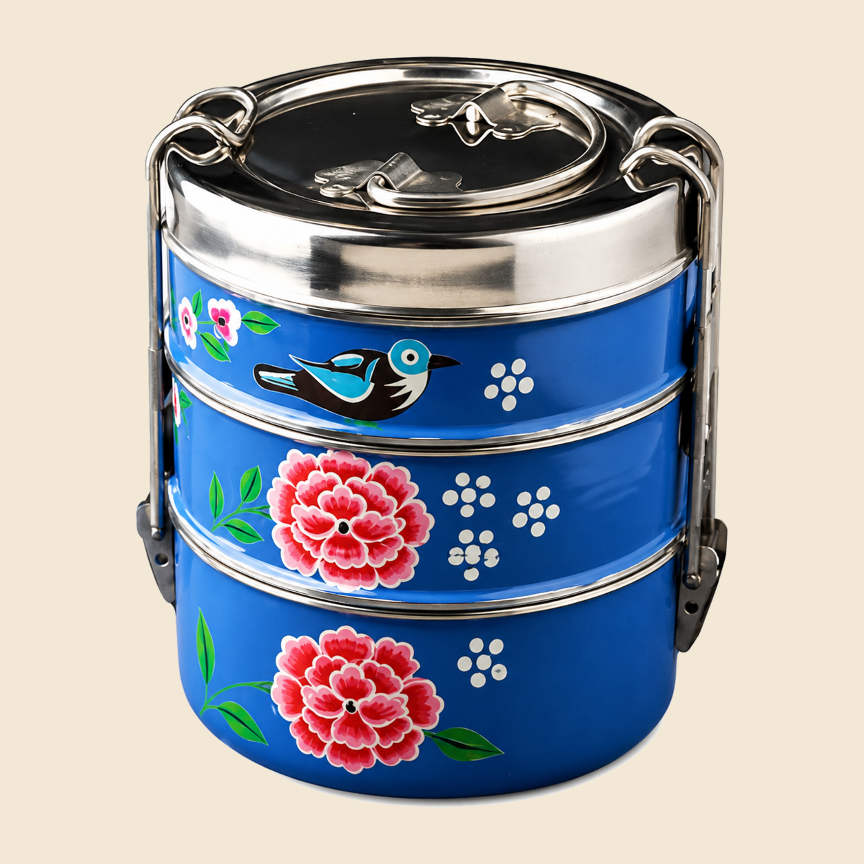 KI-HTW-44 ENAMEL STAINLESS STEEL CLIP TIFFIN BOX