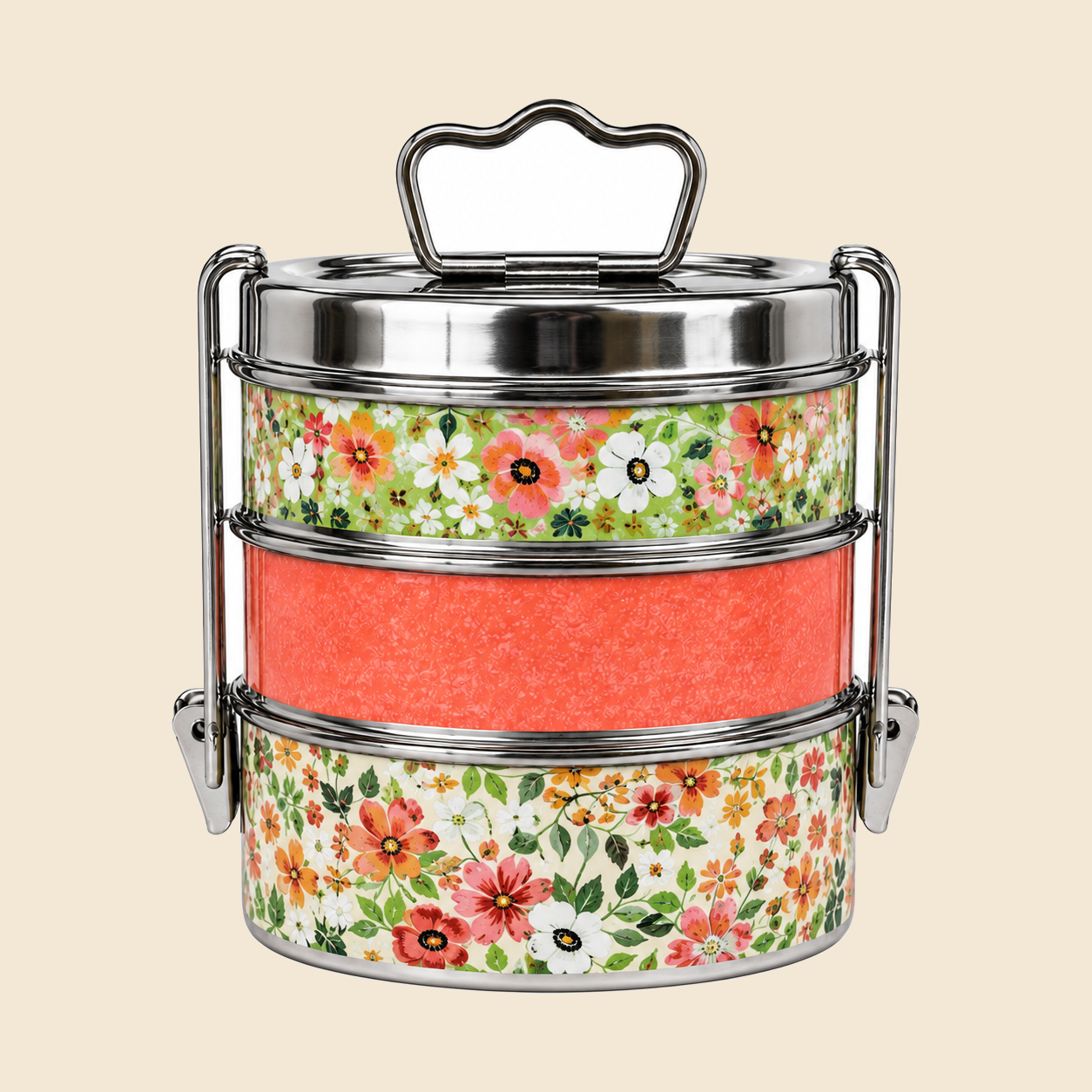 KI-HTW-47 ENAMEL STAINLESS STEEL CLIP TIFFIN BOX
