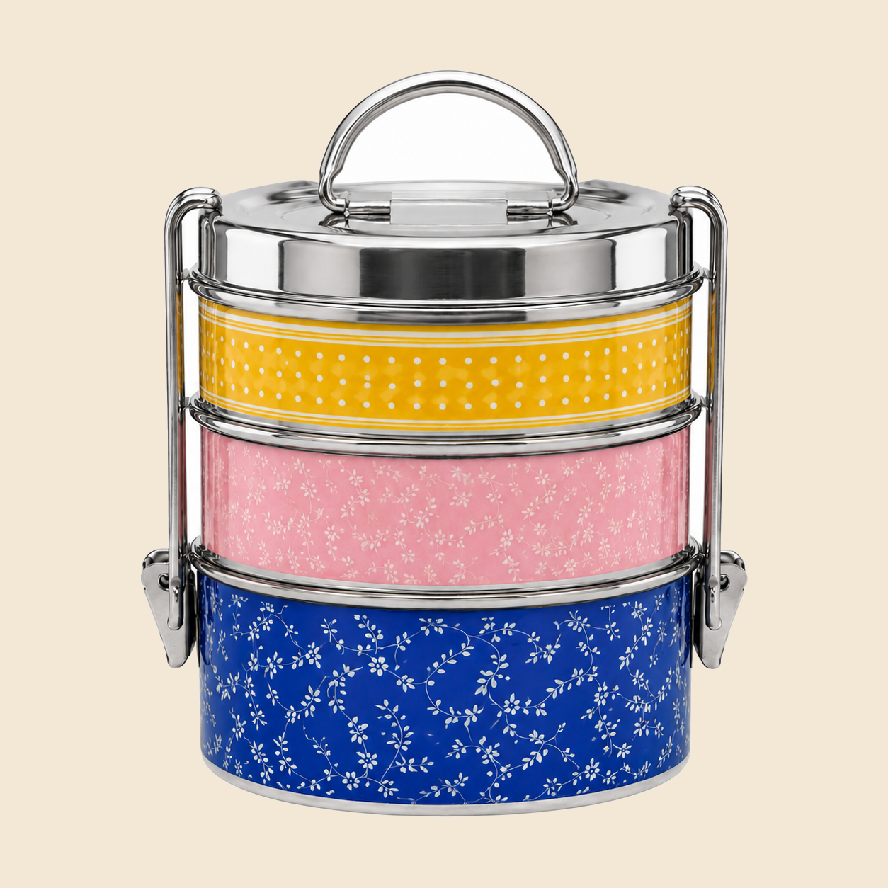 KI-HTW-48 ENAMEL STAINLESS STEEL CLIP TIFFIN BOX