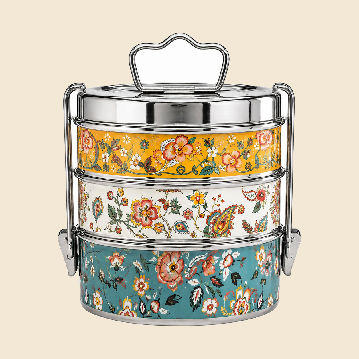 KI-HTW-45 ENAMEL STAINLESS STEEL CLIP TIFFIN BOX image 2